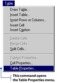 Select the Table Properties command